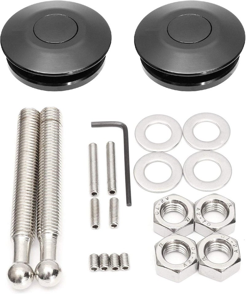 ANJOSHI 2Pack Quick Release Latch Universal 2.44in/62mm Diameter Universal Aluminum Alloy Push Button Quick Latch Hood Pins Lock Clip Kit for Auto Car Hood Pins Lock(2Pack-Black Pro) - Image 1